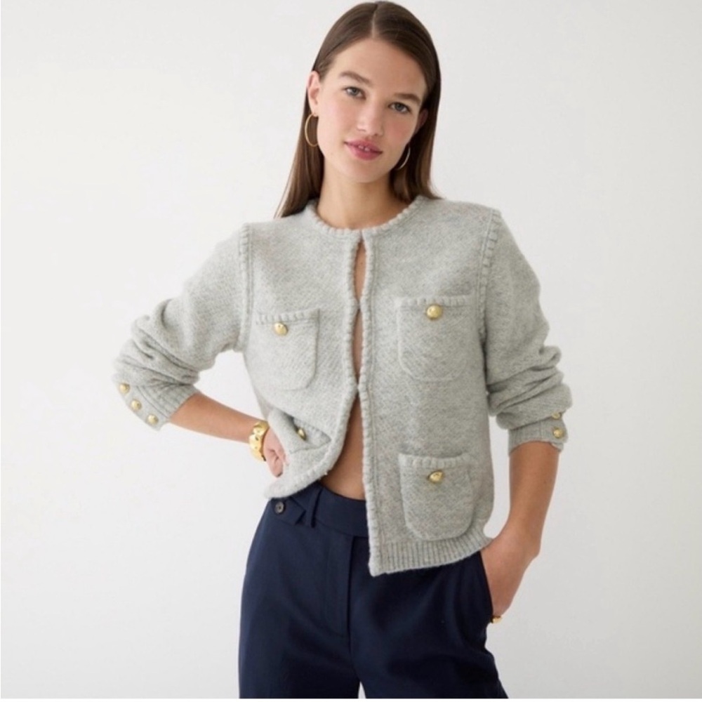 NWT J. Crew Light Gray Cardigan with Gold Buttons